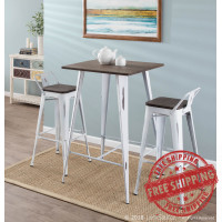 Lumisource B-LBOR3 VW+E Oregon 3-Piece Industrial Low Back Set in Vintage White and Espresso 